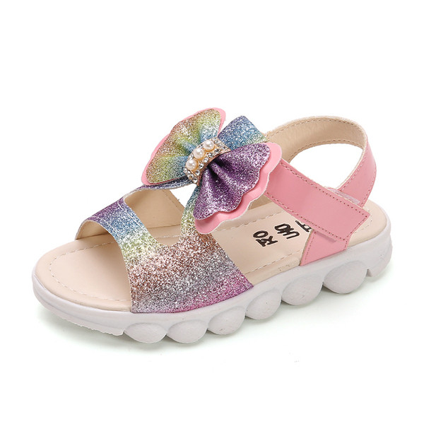 Sandale strălucitoare pentru copii cu panglică și autocolante