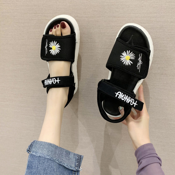 Sandale de dama moderne cu talpa plate si broderie colorata