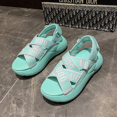 Sandale casual dama cu talpa inalta si bretele colorate