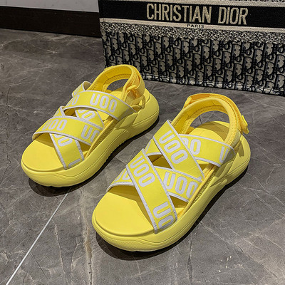 Sandale casual dama cu talpa inalta si bretele colorate