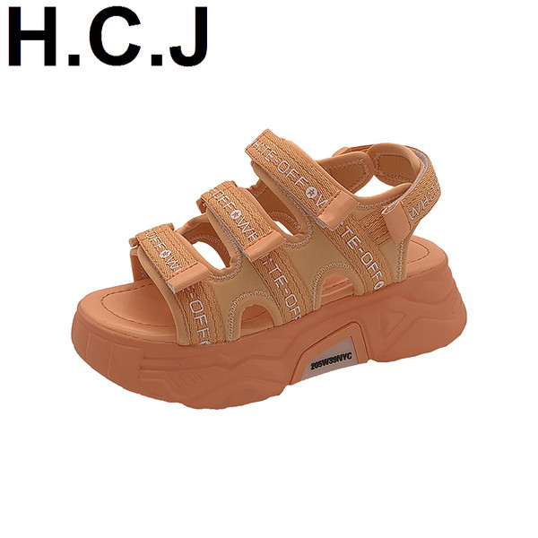 Sandale casual dama cu talpa inalta aspra si velcro