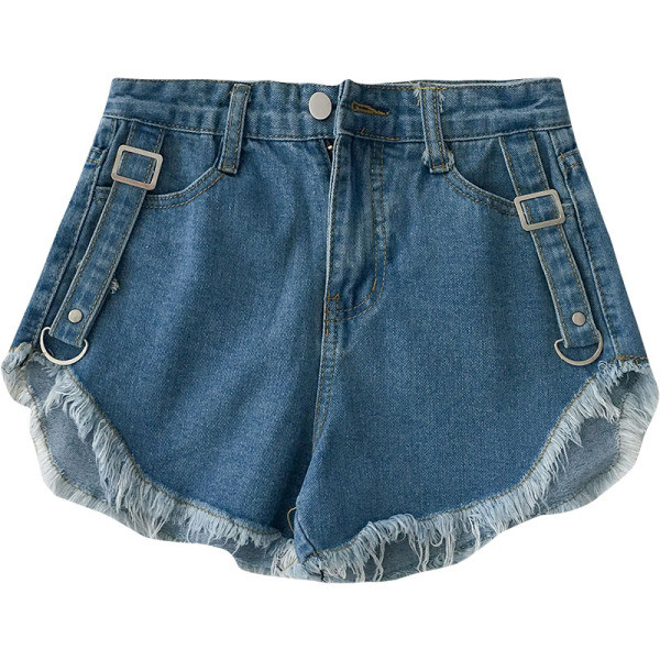 Naiste lühikesed luku ja kõrge vöökohaga teksad