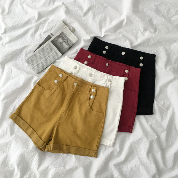 Pantaloni scurți și nasturi casual cu talie înaltă