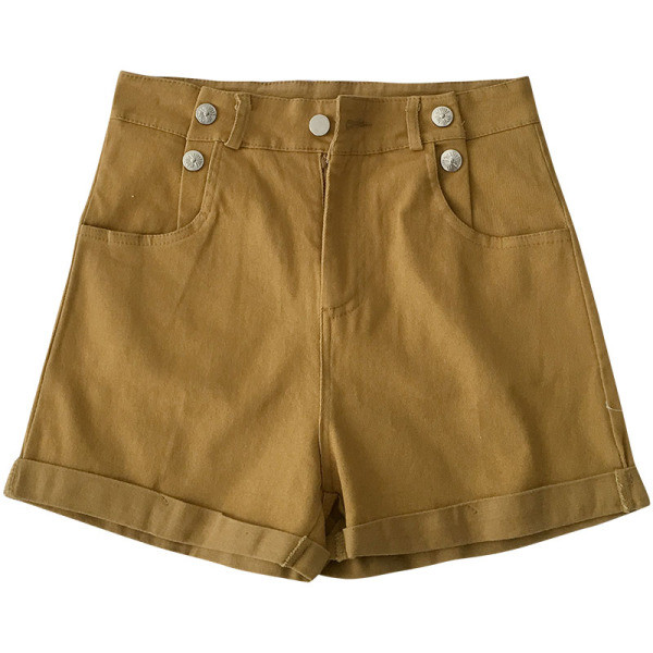 Pantaloni scurți și nasturi casual cu talie înaltă