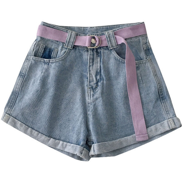 Naiste lühikesed teksapüksid vöö ja taskutega