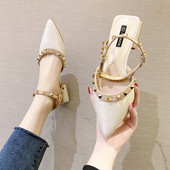 Sandale dama piele model ascutit si nituri metalice