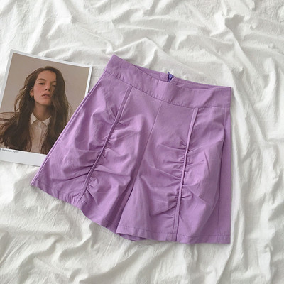 Pantaloni scurți casual cu fermoar și talie înaltă