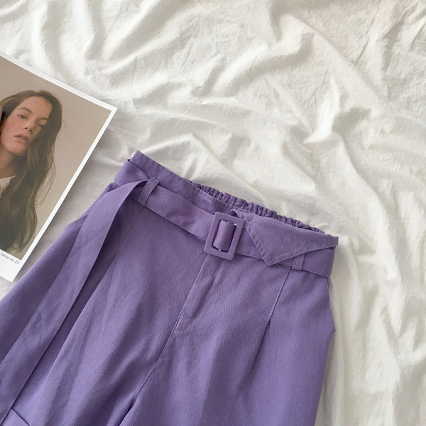 Дамски панталони широк модел с колан 