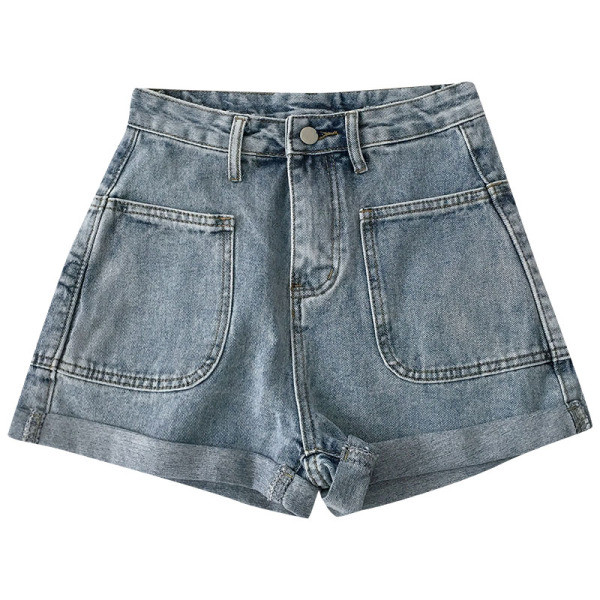 Moodsad naiste lühikesed teksad taskute ja kõrge vöökohaga