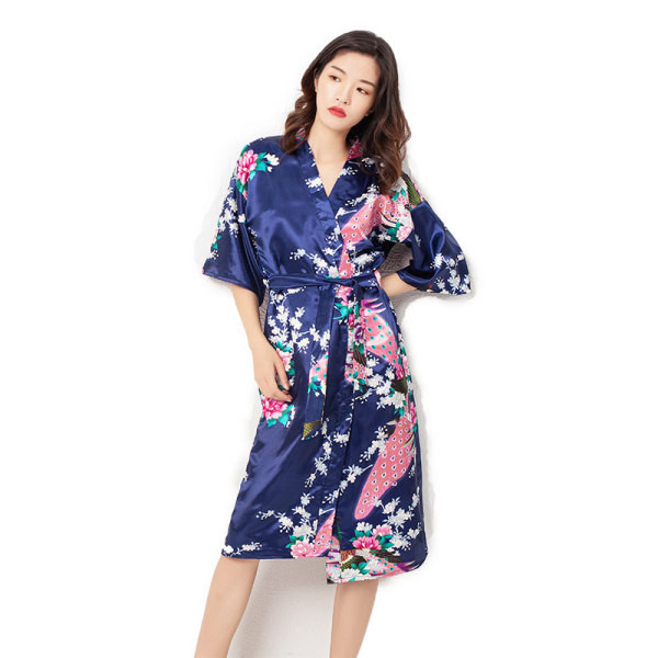 Дамски халат от сатен с флорален принт и колан 