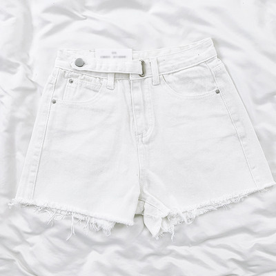 Къси дамски дънки широк модел с висока талия и джобове