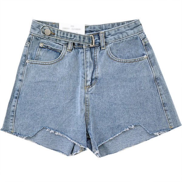 Къси дамски дънки широк модел с висока талия и джобове