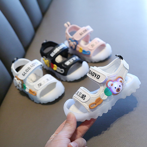 Sandale de plasă pentru copii pentru fete și băieți cu un urs strălucitor