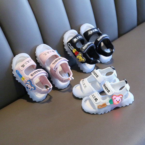 Sandale de plasă pentru copii pentru fete și băieți cu un urs strălucitor