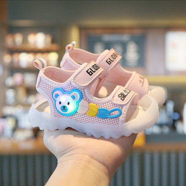 Sandale de plasă pentru copii pentru fete și băieți cu un urs strălucitor