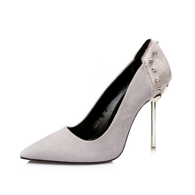 Pantofi eleganti de dama, cu toc subtire de 10 cm si element de puf
