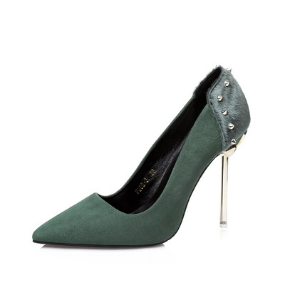 Pantofi eleganti de dama, cu toc subtire de 10 cm si element de puf