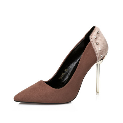 Pantofi eleganti de dama, cu toc subtire de 10 cm si element de puf