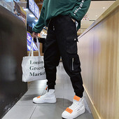 Pantaloni casual barbatesti model larg cu talie elastica si buzunare