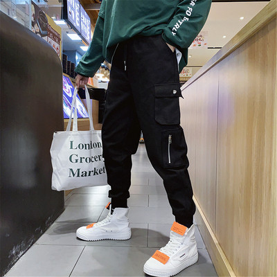 Pantaloni casual barbatesti model larg cu talie elastica si buzunare