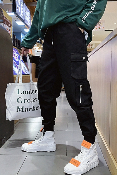 Casual meeste pükste lai mudel elastse vöökoha ja taskutega