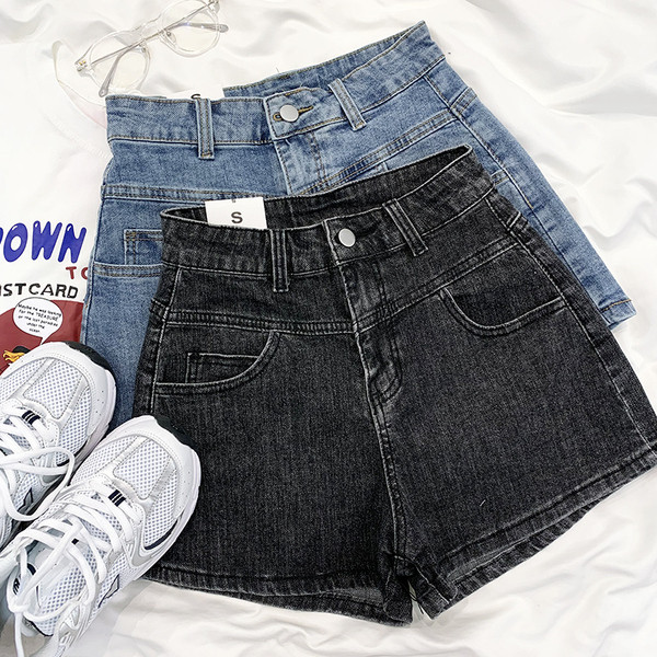 Naiste retro stiilis kõrge vöökohaga lühikesed teksad