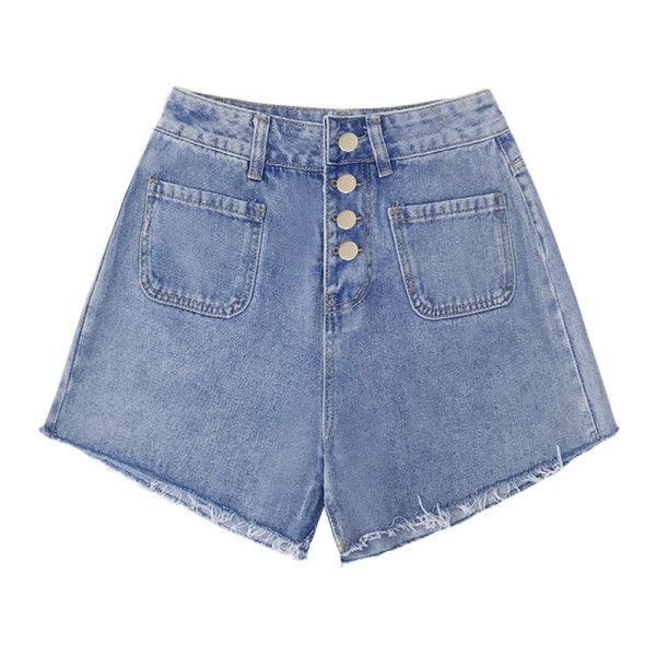 Naiste lühikesed nööpide ja taskutega teksad