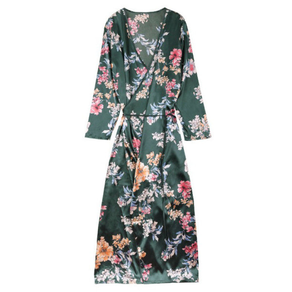 Hosszú szatén női fürdőköpeny virágmintával