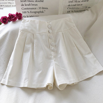 Къси панталони широк модел с копчета и висока талия