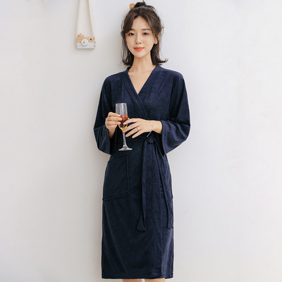 Halat de baie de dama sub genunchi cu doua buzunare si curea