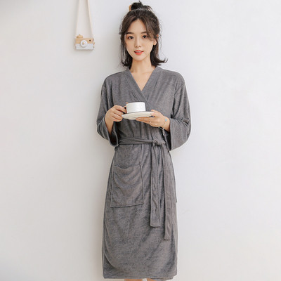 Halat de baie de dama sub genunchi cu doua buzunare si curea