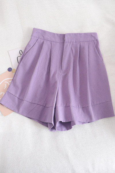 Pantaloni scurți casual model larg cu talie înaltă