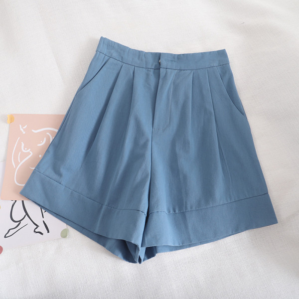 Pantaloni scurți casual model larg cu talie înaltă