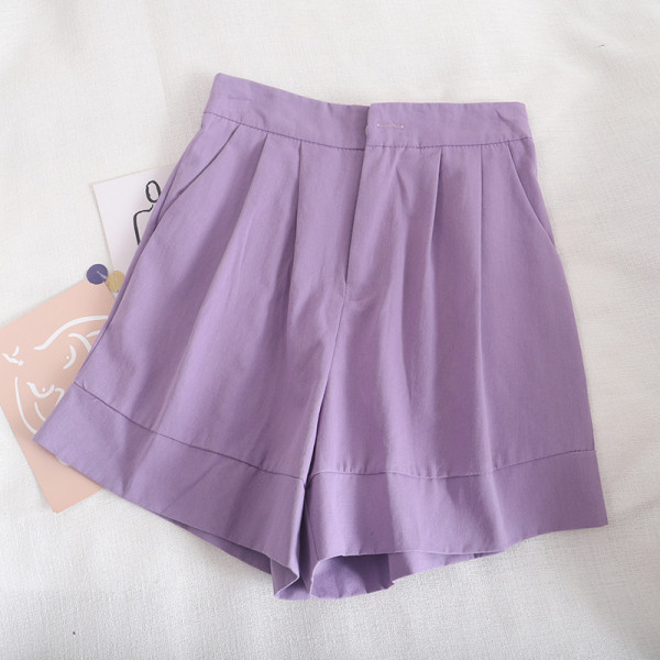 Pantaloni scurți casual model larg cu talie înaltă