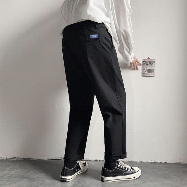 Pantaloni negri barbatesti model drept cu legaturi in talie