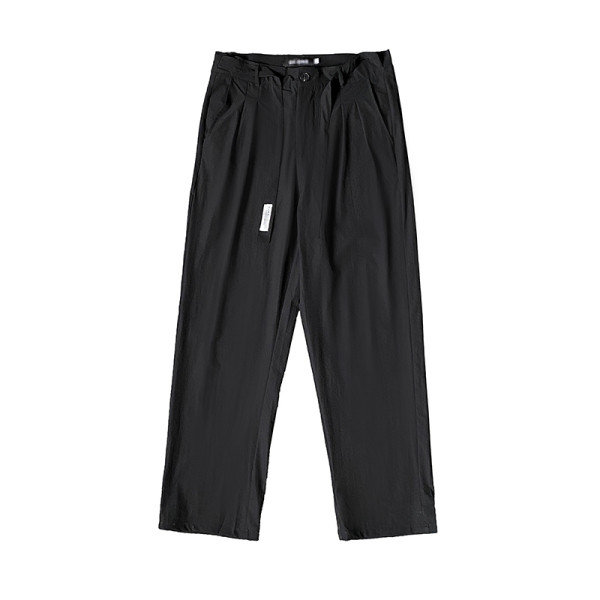 Pantaloni negri barbatesti model drept cu legaturi in talie