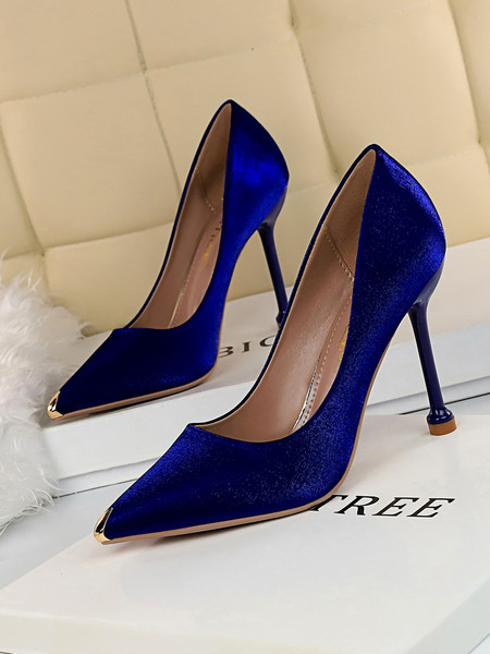 Pantofi eleganti de dama cu toc inalt subtire si element metalic