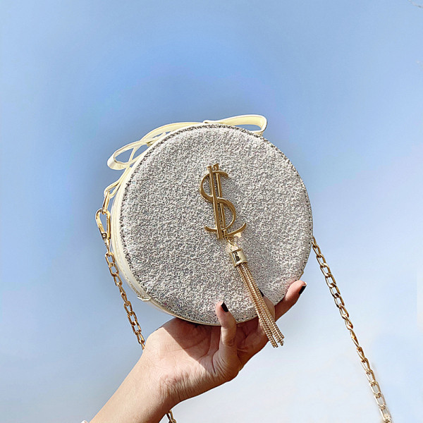 Geanta de dama rotunda cu efect stralucitor