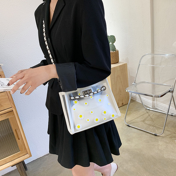 Geanta de dama de zi cu zi transparenta cu flori