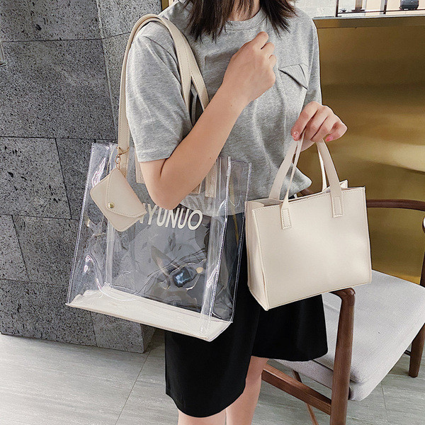 Geanta de dama transparenta cu inscriptie