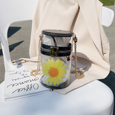 Geanta de dama transparenta cu maner lung si aplicatie