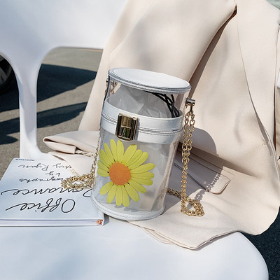 Geanta de dama transparenta cu maner lung si aplicatie