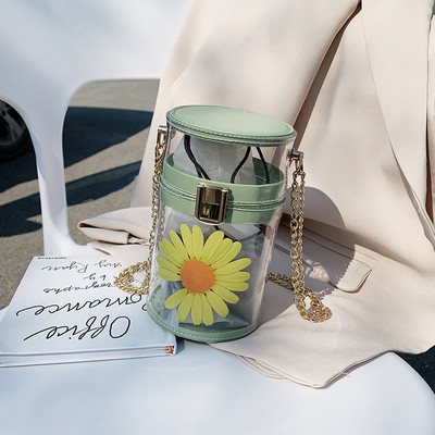 Geanta de dama transparenta cu maner lung si aplicatie