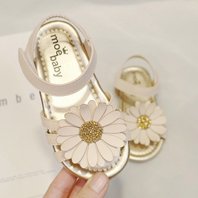 Sandale pentru copii din piele ecologica cu margarete si inchidere cu velcro