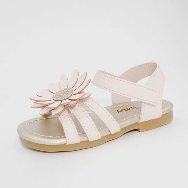 Sandale pentru copii din piele ecologica cu margarete si inchidere cu velcro