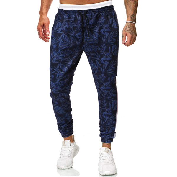 Pantaloni casual barbatesti cu motive florale si margini