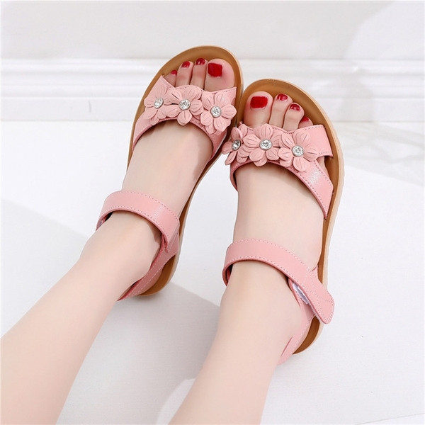 Sandale pentru copii pentru fete cu talpă confortabilă din imitație de piele și închidere cu velcro