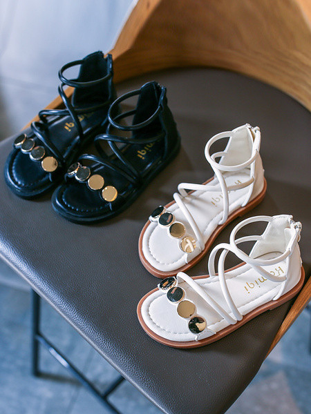 Mūsdienīgas bērnu sandales meitenēm ar plakanām zolēm un metāla apdari