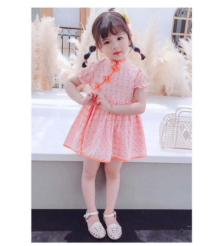 Rochie pentru copii cu maneci scurte si trandafiri 3D