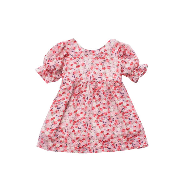 Bērnu kleita ar īsām piedurknēm un ziedu apdruku